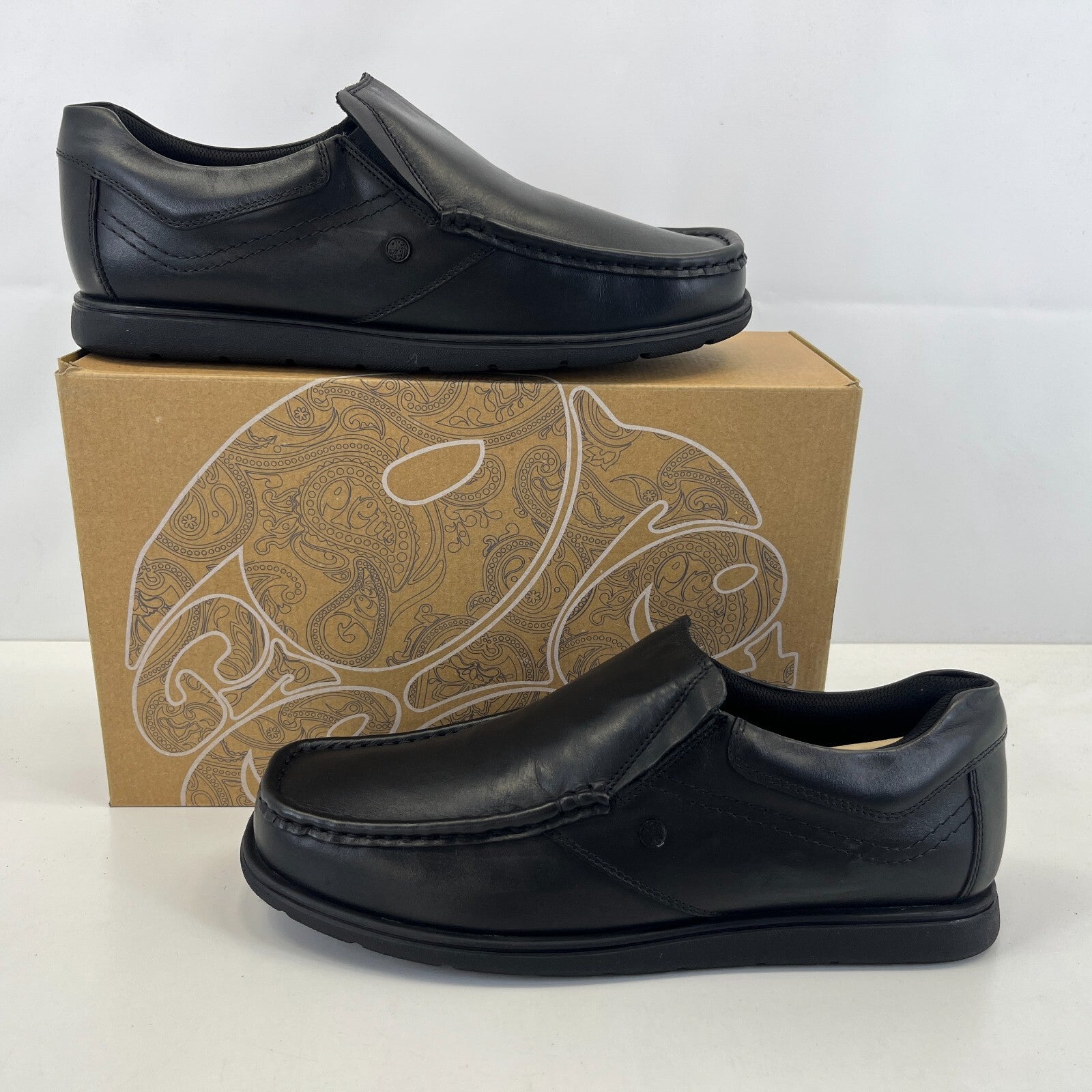 Pretty Green Waltham Slip On Shoes Moccasin Loafers Mens Black Leather UK 11 New