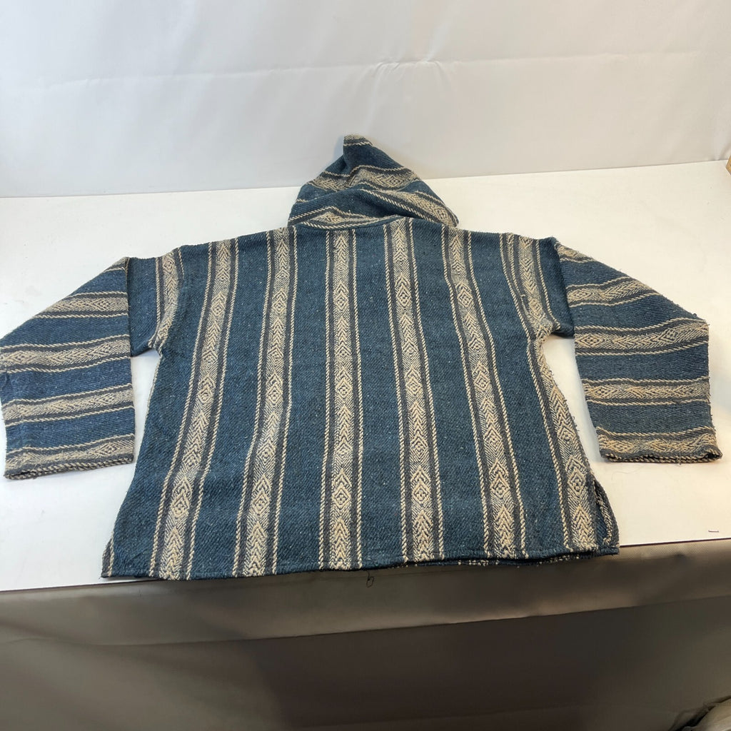 Genuine Earth Ragz Mexican Baja Hoodie Pullover Hippie Festival Blue Stripe XL