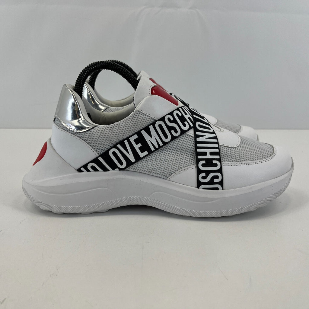Love Moschino Heart Trainers size UK 5 EU 3 Women Low Top Slip On White Sneakers