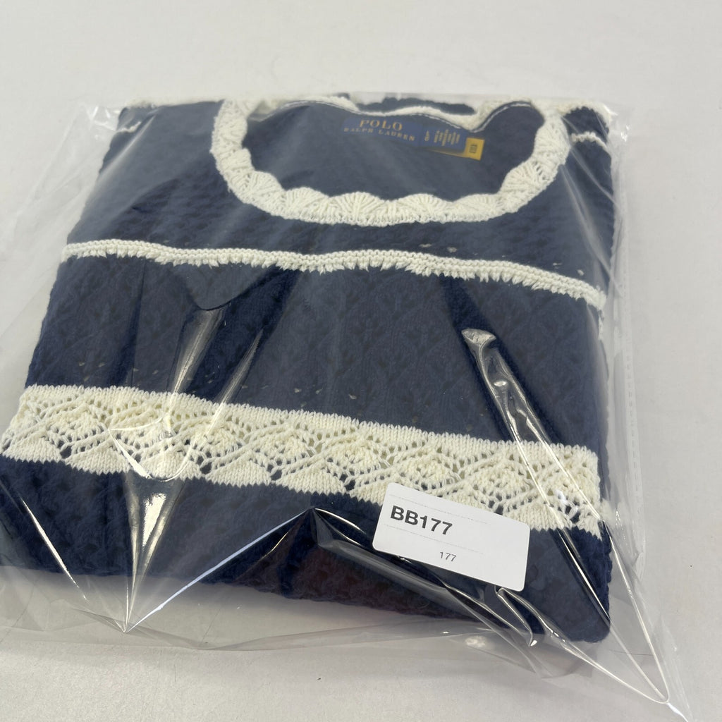 Polo Ralph Lauren Crochet Knit Jumper Women's size Medium Blue/White Crew Neck