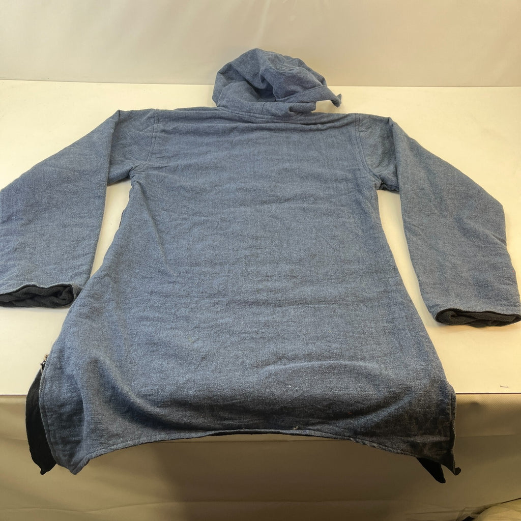 Traditional Nepalese Y2K Cotton Knit Retro Blue Pullover Hooded Jumper size L