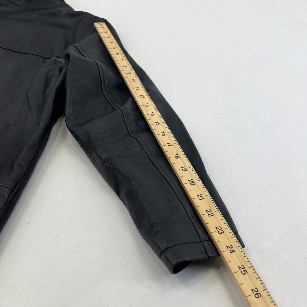 CG Collections Men's Leather Overcoat Jacket Black size Large Spread Collar