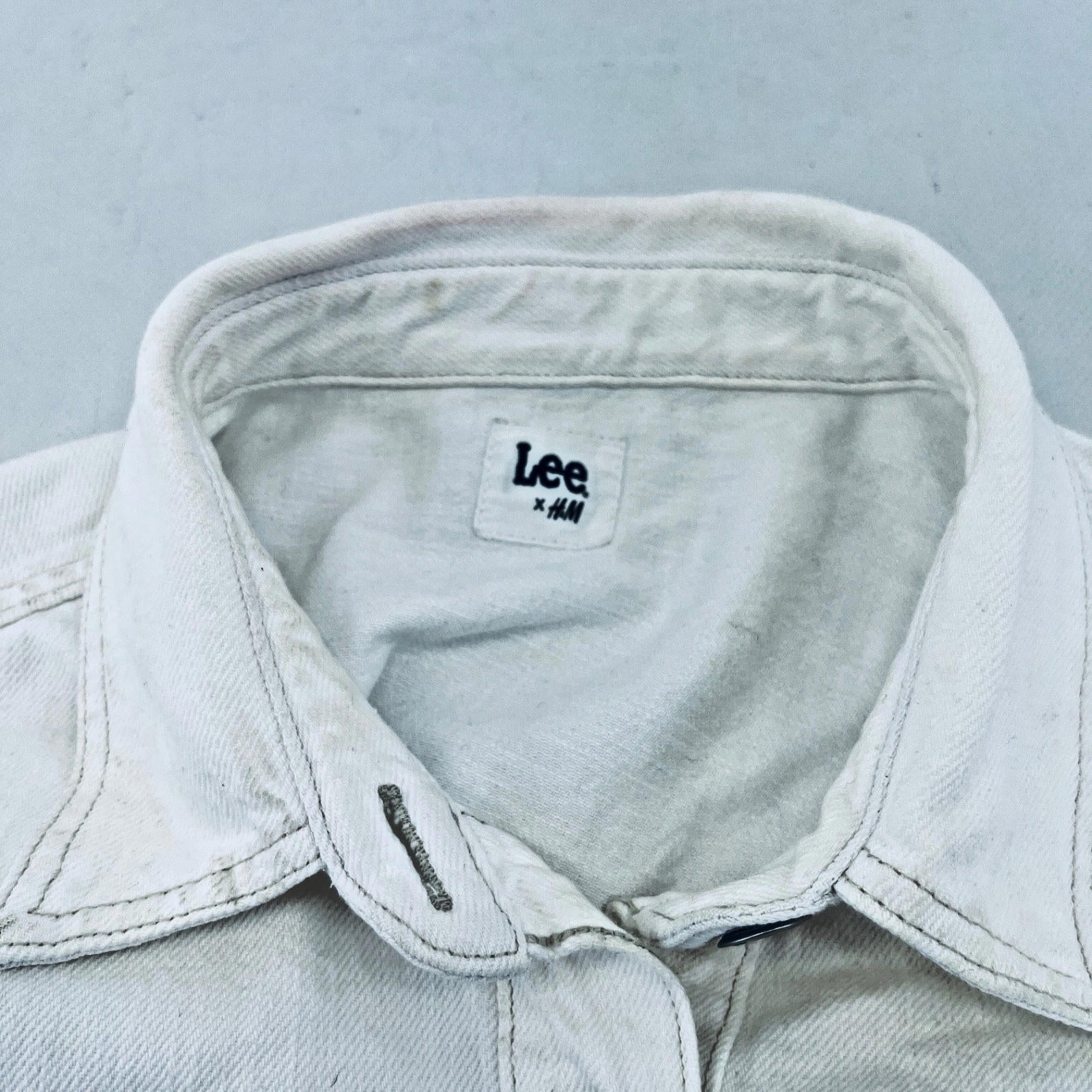 Lee at H&M Overshirt Mens Denim Shacket in White size L Oversized 100% Cotton