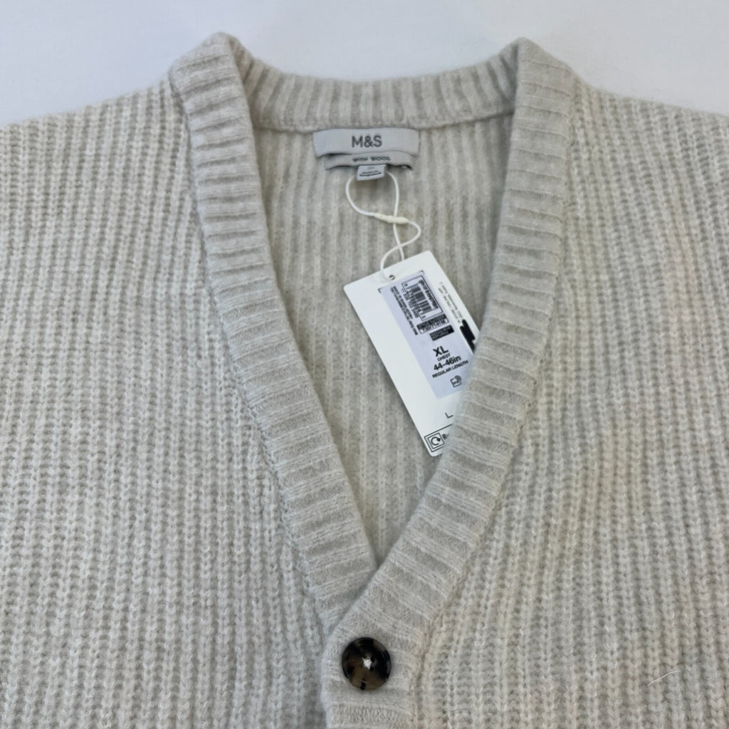 M&S Marks & Spencer Men's Luxury Cardigan XL Off White Ecru Cable Knit Wool Mix