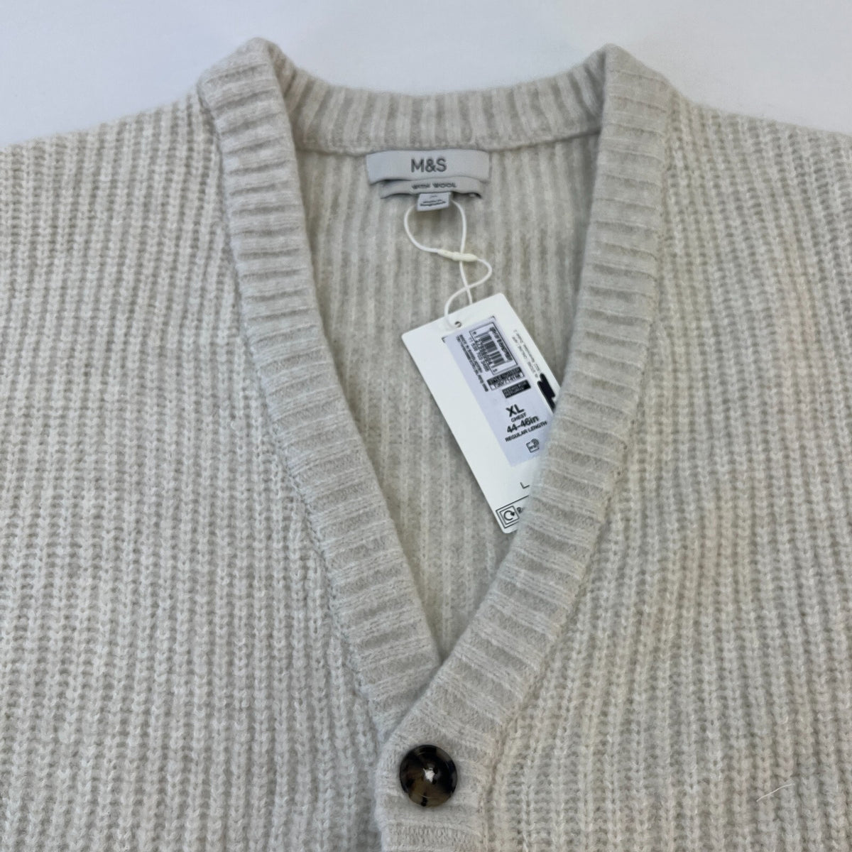M&S Marks & Spencer Men's Luxury Cardigan XL Off White Ecru Cable Knit Wool Mix