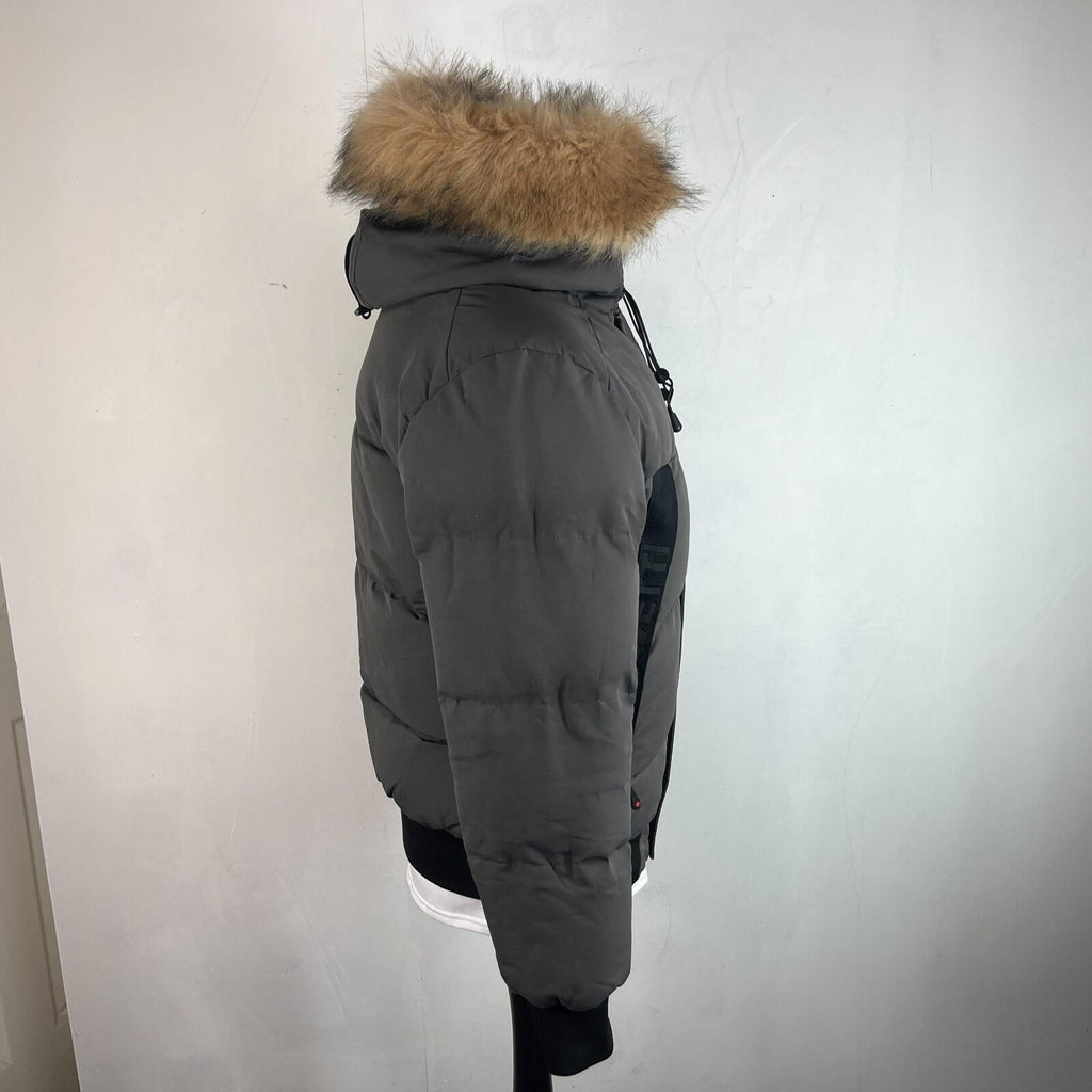 Zavetti Canada Winter Coat Dark Grey Faux Fur Fringe Hood size Medium