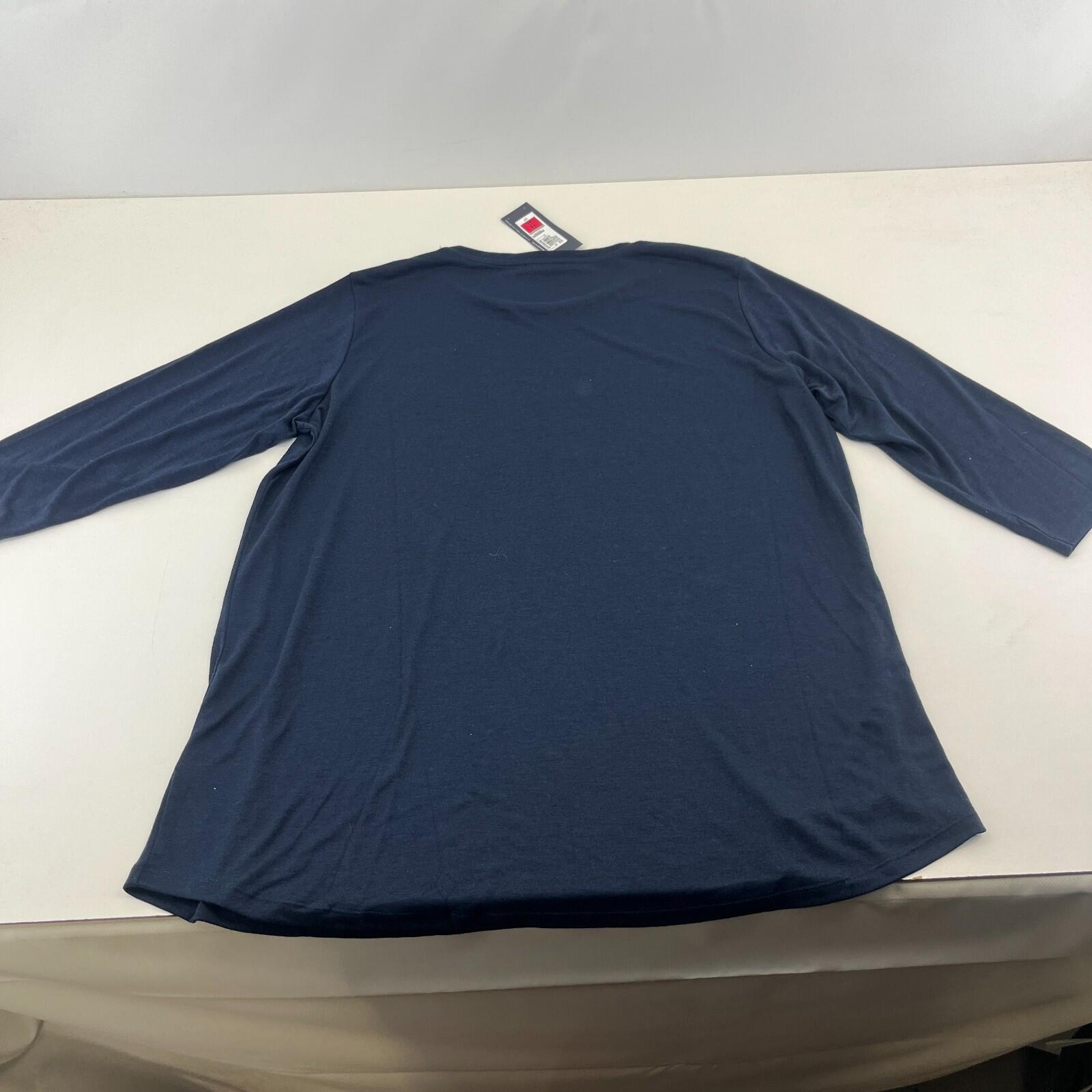 M&S Collection Women's Crew Neck Pullover Top Navy Blue 3/4 Sleeve size 18