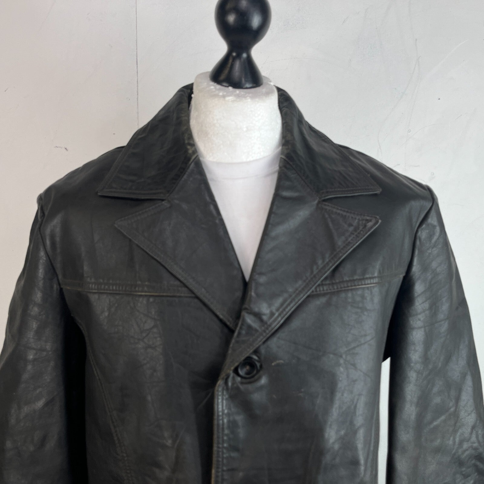 Vintage Letex Wismar Men's Black Leather Jacket size EU 56 Made in Germany