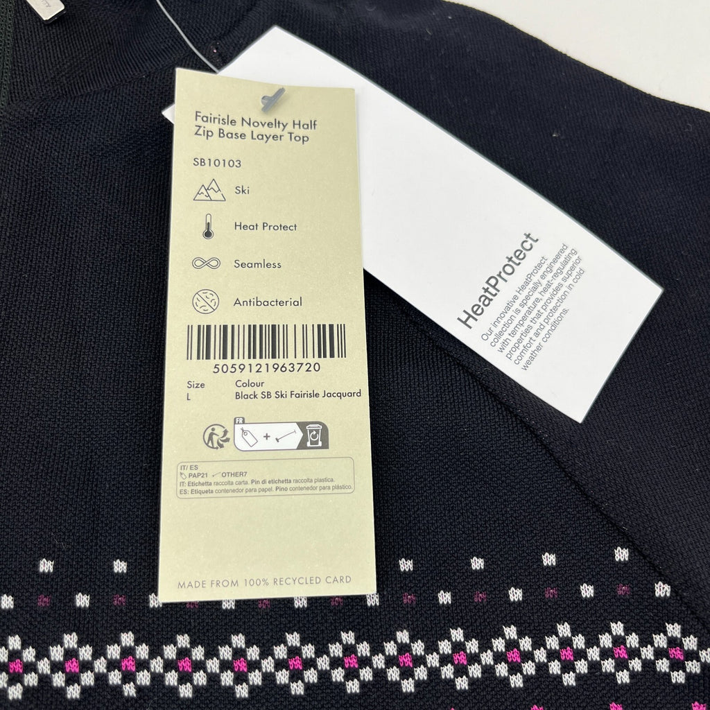 Sweaty Betty Fairisle Novelty Half Zip Base Layer Sweater Top in Black size Large - New