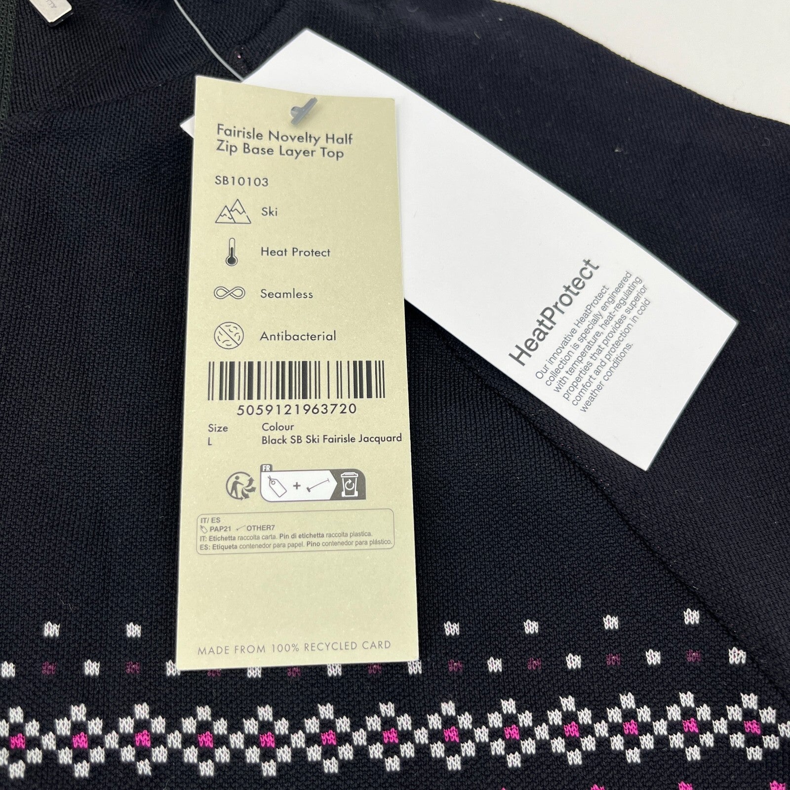 Sweaty Betty Fairisle Novelty Half Zip Base Layer Sweater Top in Black size Large - New