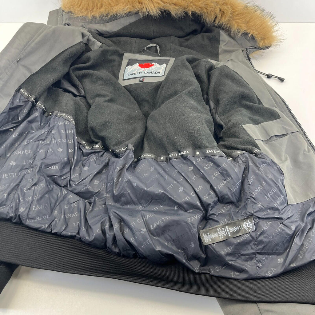 Zavetti Canada Winter Coat Dark Grey Faux Fur Fringe Hood size Medium