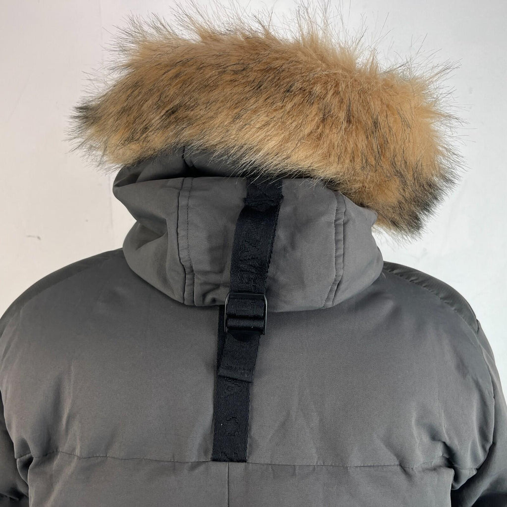 Zavetti Canada Winter Coat Dark Grey Faux Fur Fringe Hood size Medium