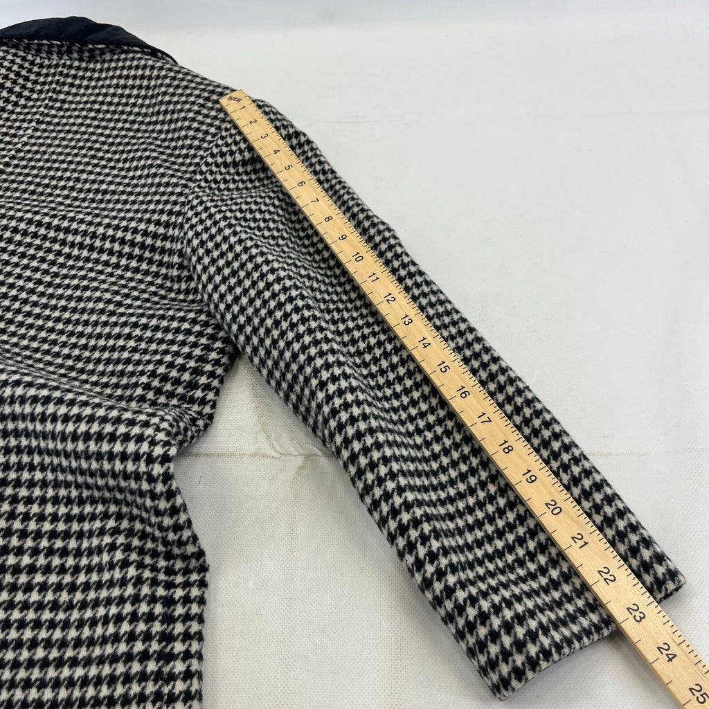 Vtg Kashmoor of London Wool Blend Long Overcoat UK 16 Black/White Houndstooth