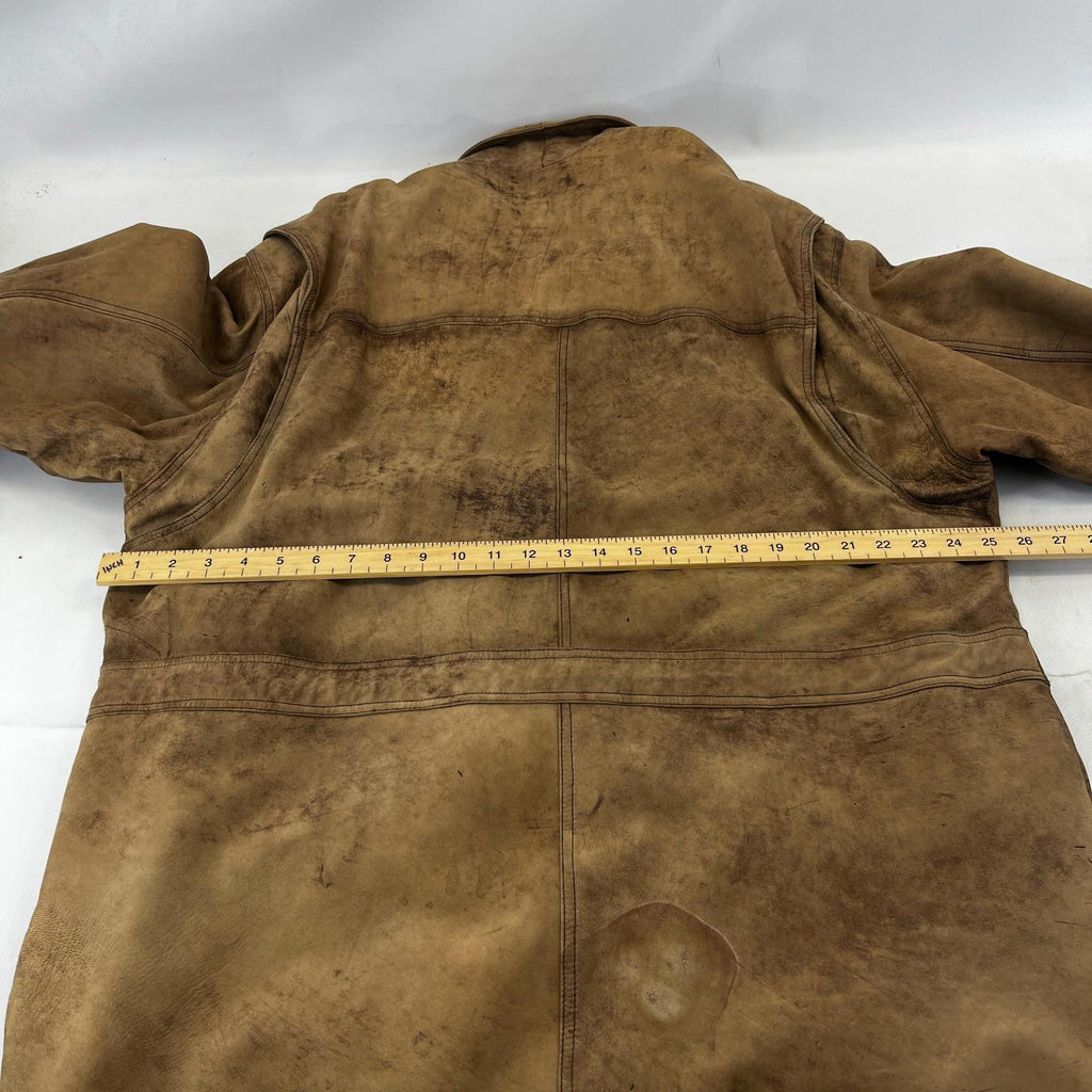 Lakeland Men’s Leather Jacket Long Distressed Look Tan Brown UK size 46