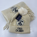 Harry Potter Free Dobby Super Soft Adults Hat & Scarf Set Pom-Pom Cream Embroidered