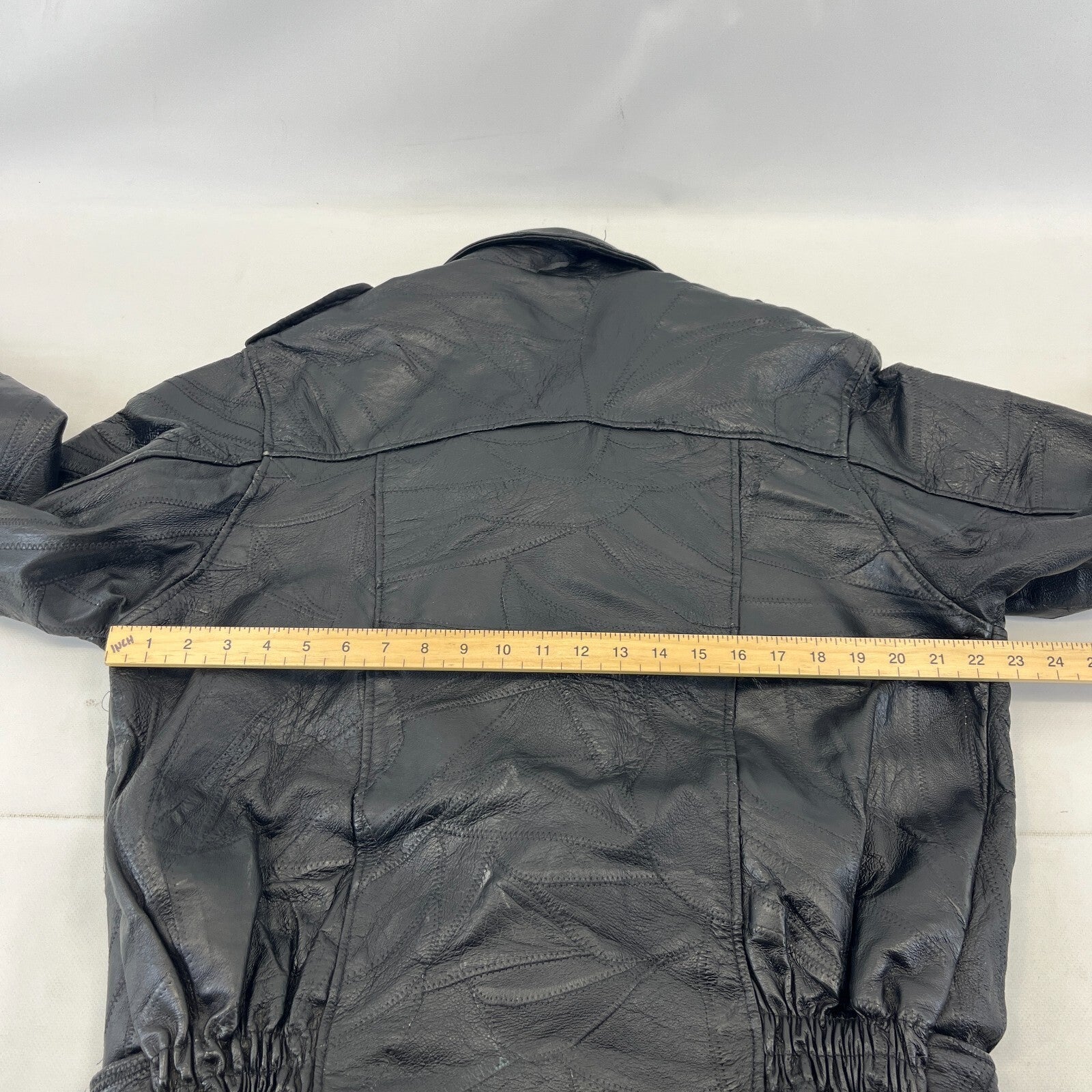 Flight Path Black Patchwork Leather Motorcycle Jacket Cruiser Biker size Large