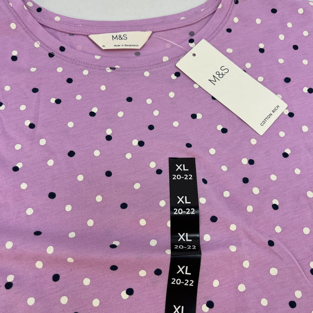 M&S Ladies Pyjama Set UK XL 20-22 Cool Pink with Spots Long Leg Short Sleeve New
