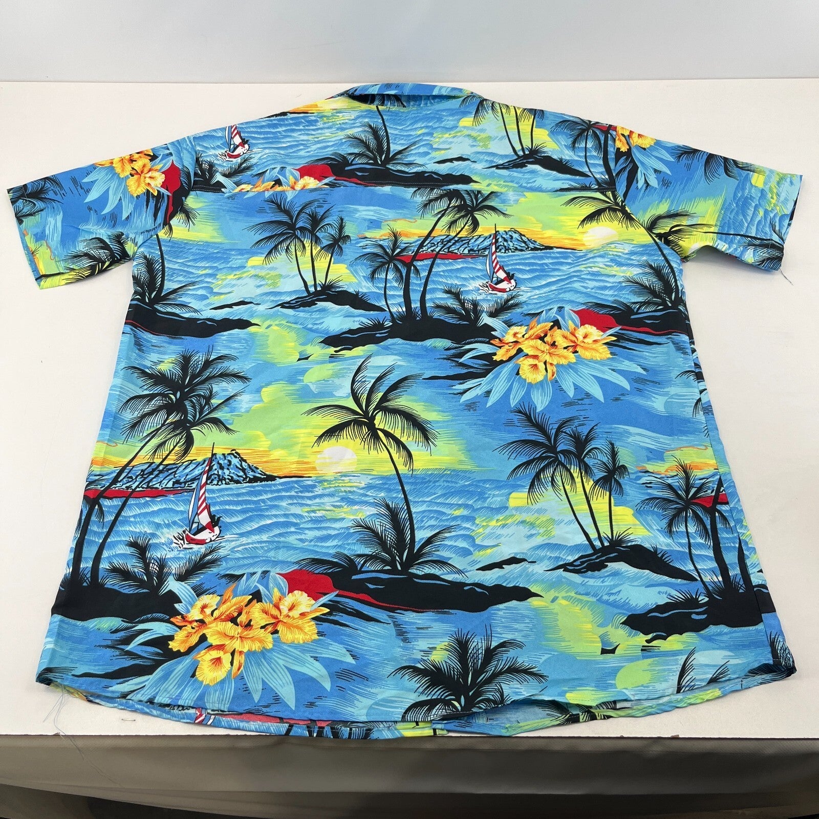 Fight the Wolf Mens Blue Hawaiian Shirt Design Short Sleeve Holiday size 2XL