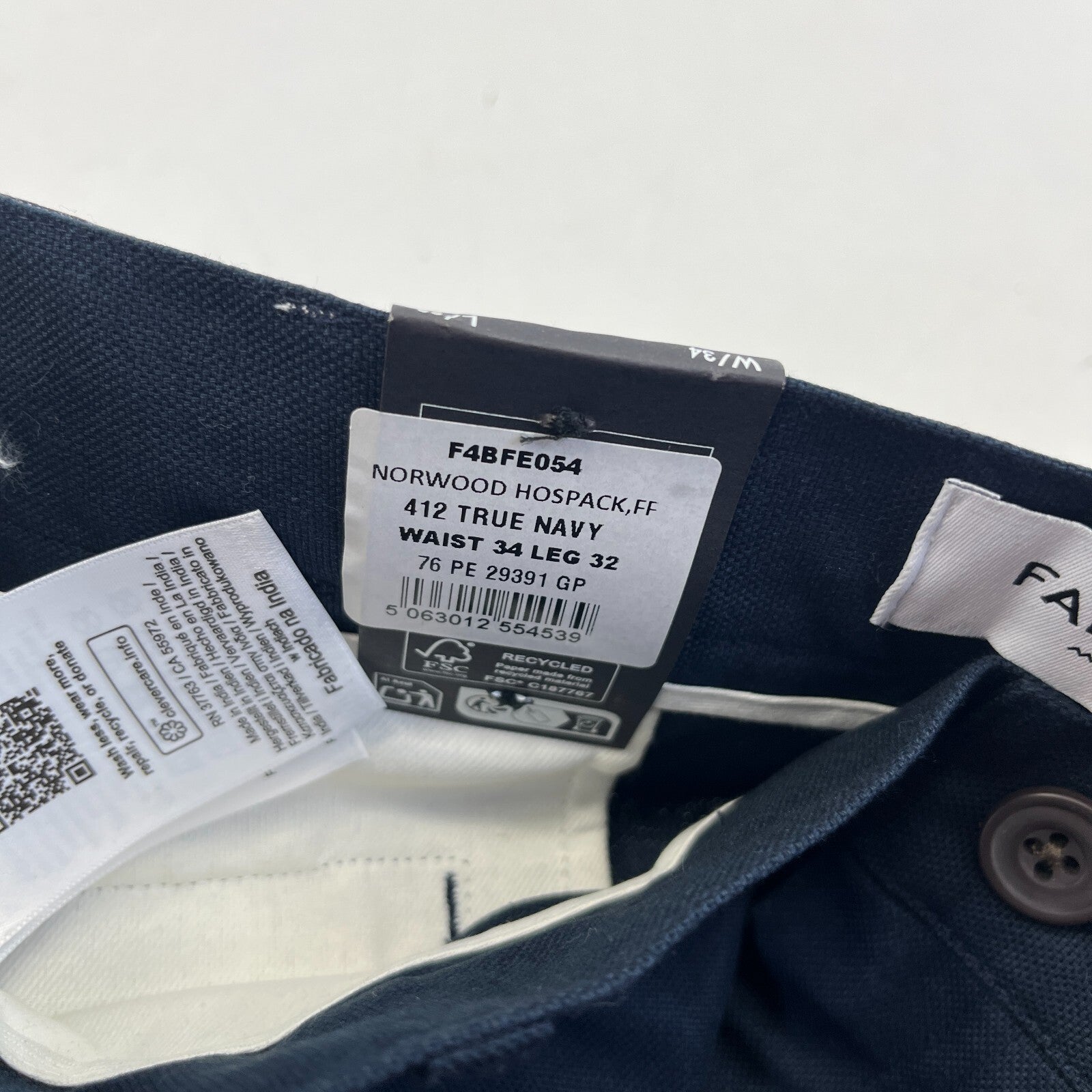 Farah Norwood Hopsack 100% Cotton Trousers Regular Fit W34" L32" True Navy Blue