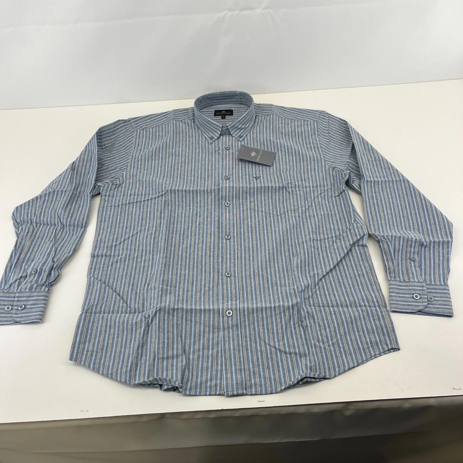 Cotton Valley Long Sleeve Shirt Blue Striped Button Down Collar UK size Large