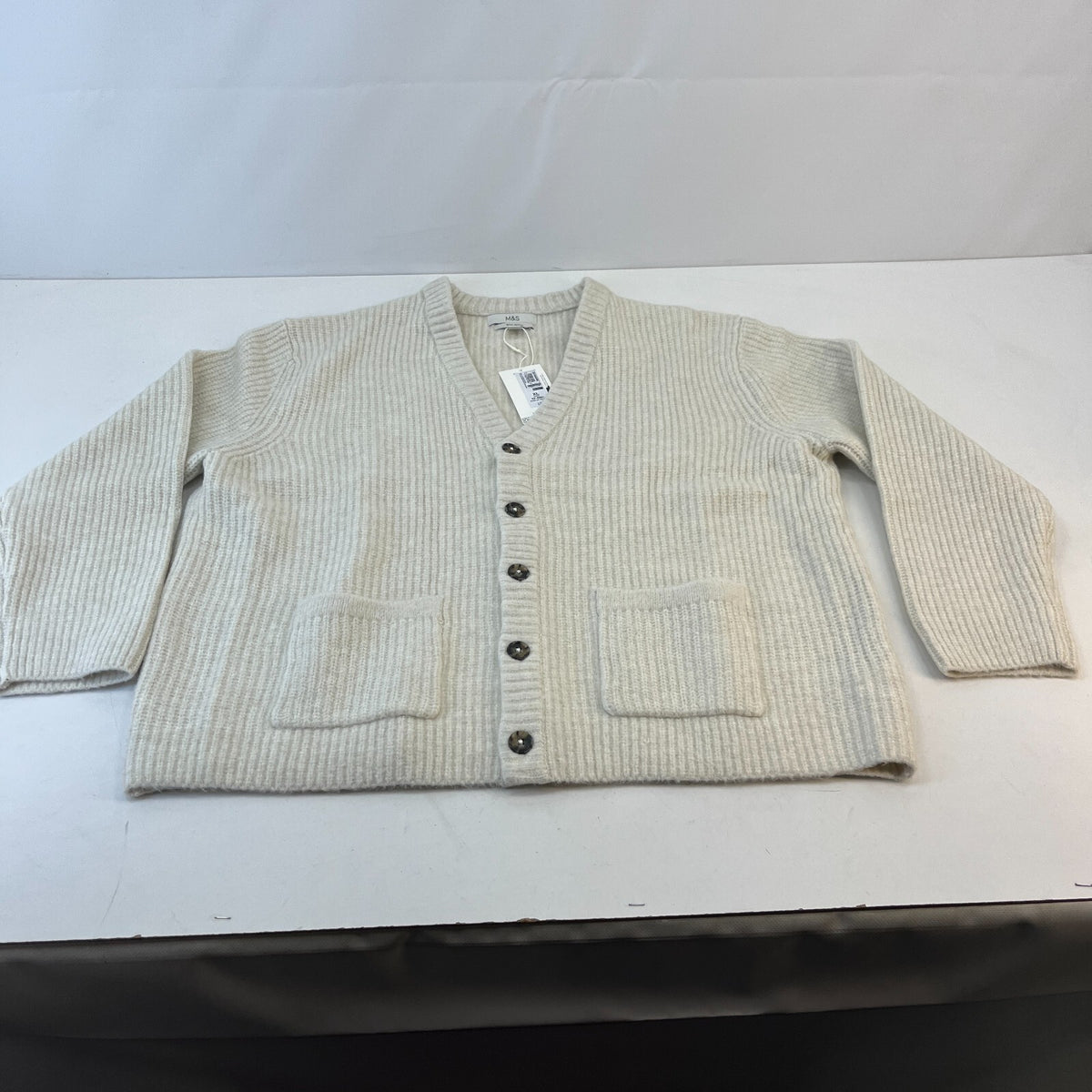 M&S Marks & Spencer Men's Luxury Cardigan XL Off White Ecru Cable Knit Wool Mix