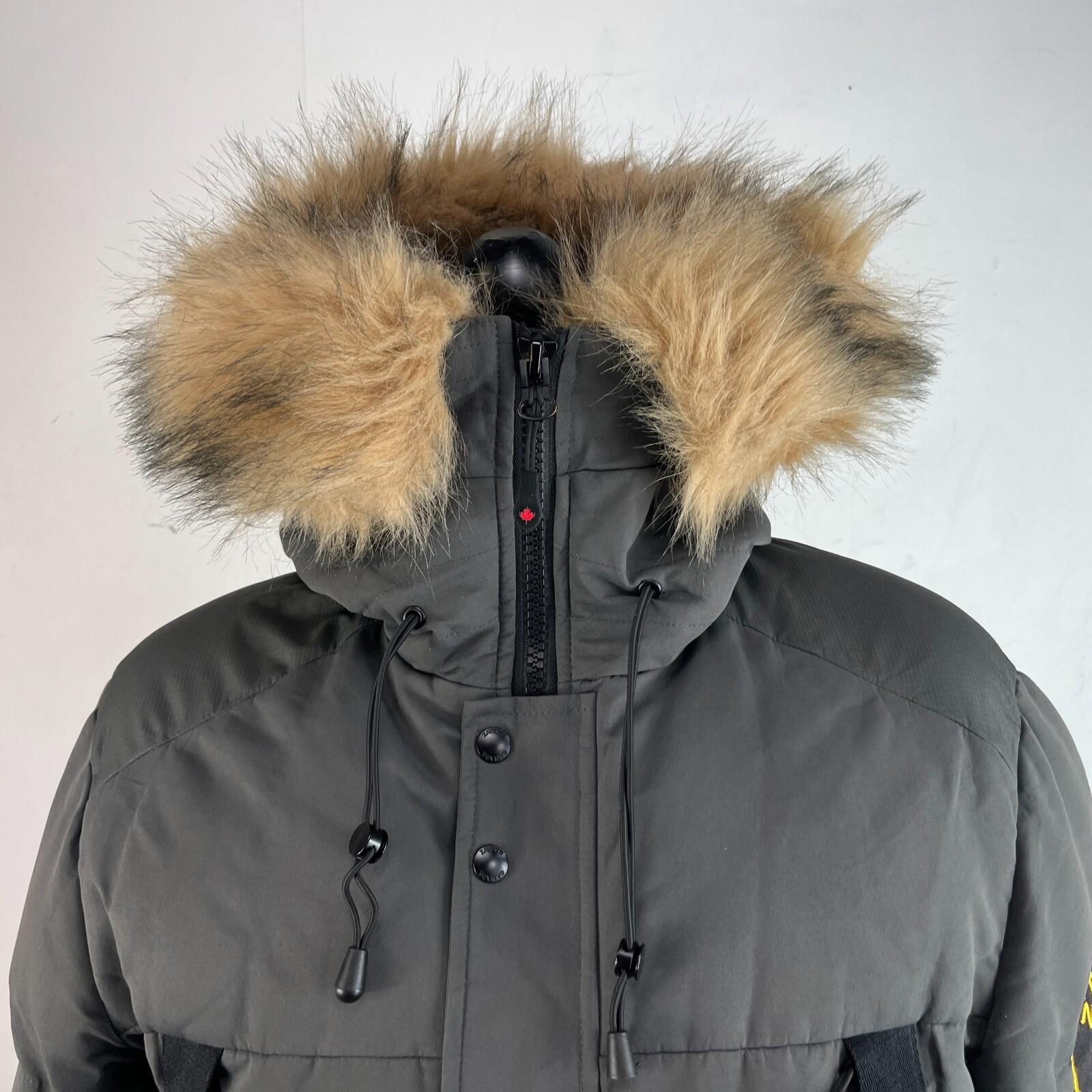 Zavetti Canada Winter Coat Dark Grey Faux Fur Fringe Hood size Medium