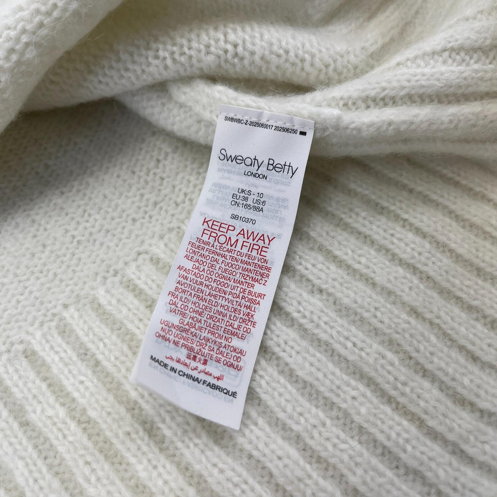 Sweaty Betty Alpine Wool Crew Neck Jumper Sweater in Lily White size S Alpaca