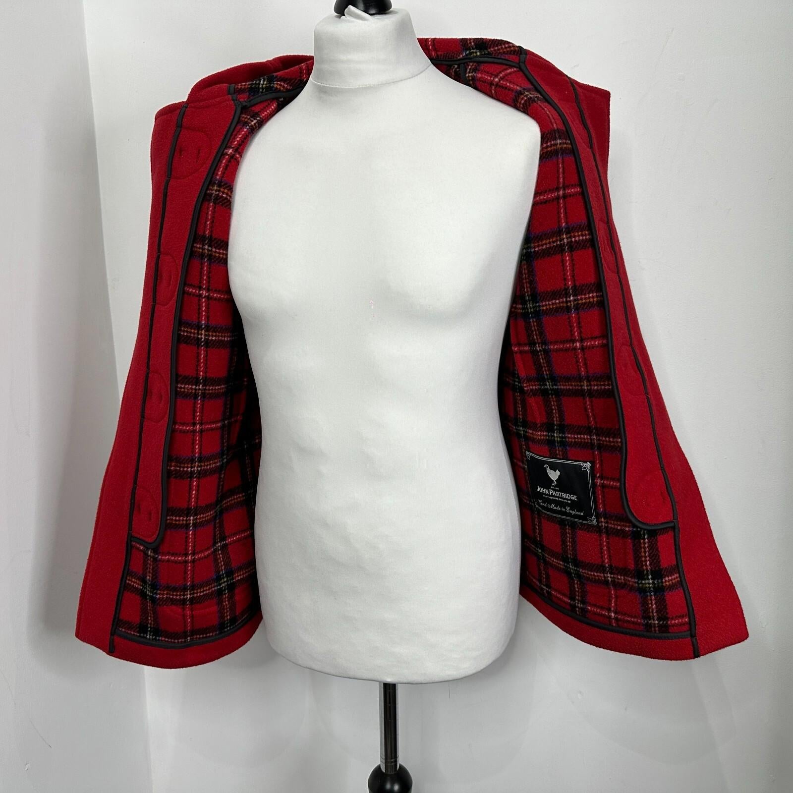 John Partridge Women's Wool Blend Duffle Coat in Red size 10 Handmade in England