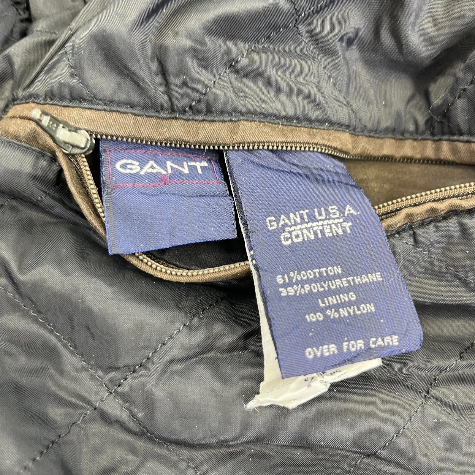 Gant Waxed Cotton Blend Field Jacket Wax Cord Collar Dark Brown Mens Large