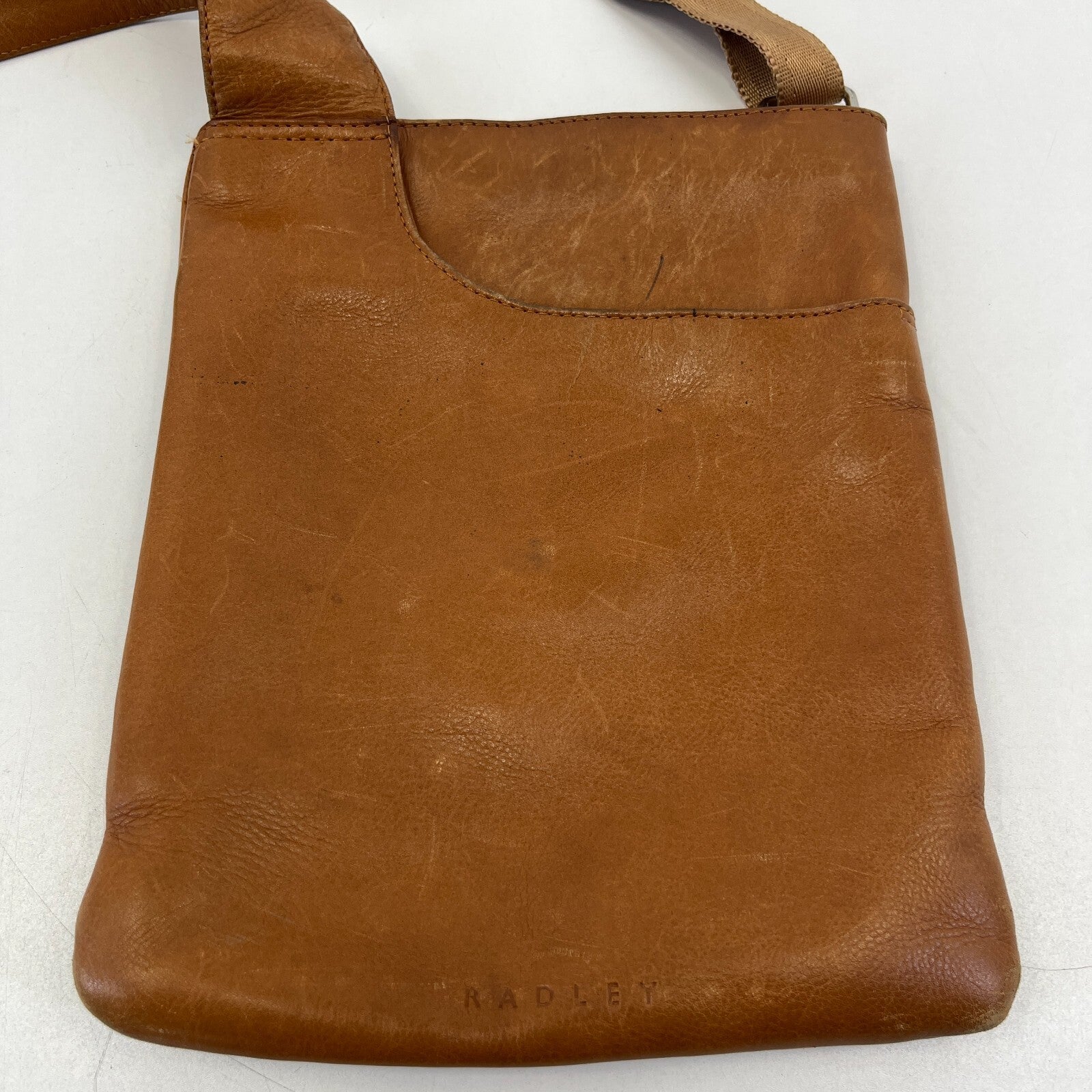 Vintage Radley Large Pocket Across Body Handbag Tan Brown Leather