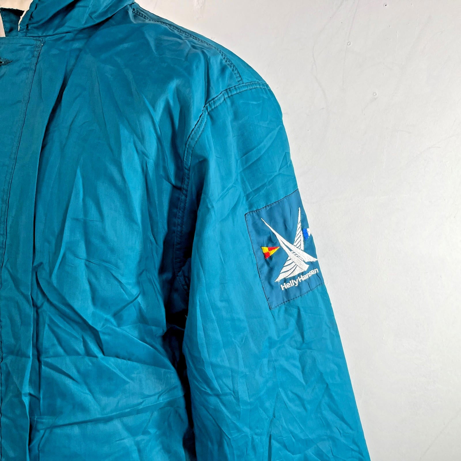 Helly Hansen Mens Vintage Reversible Sailing Jacket size M Teal Green & White