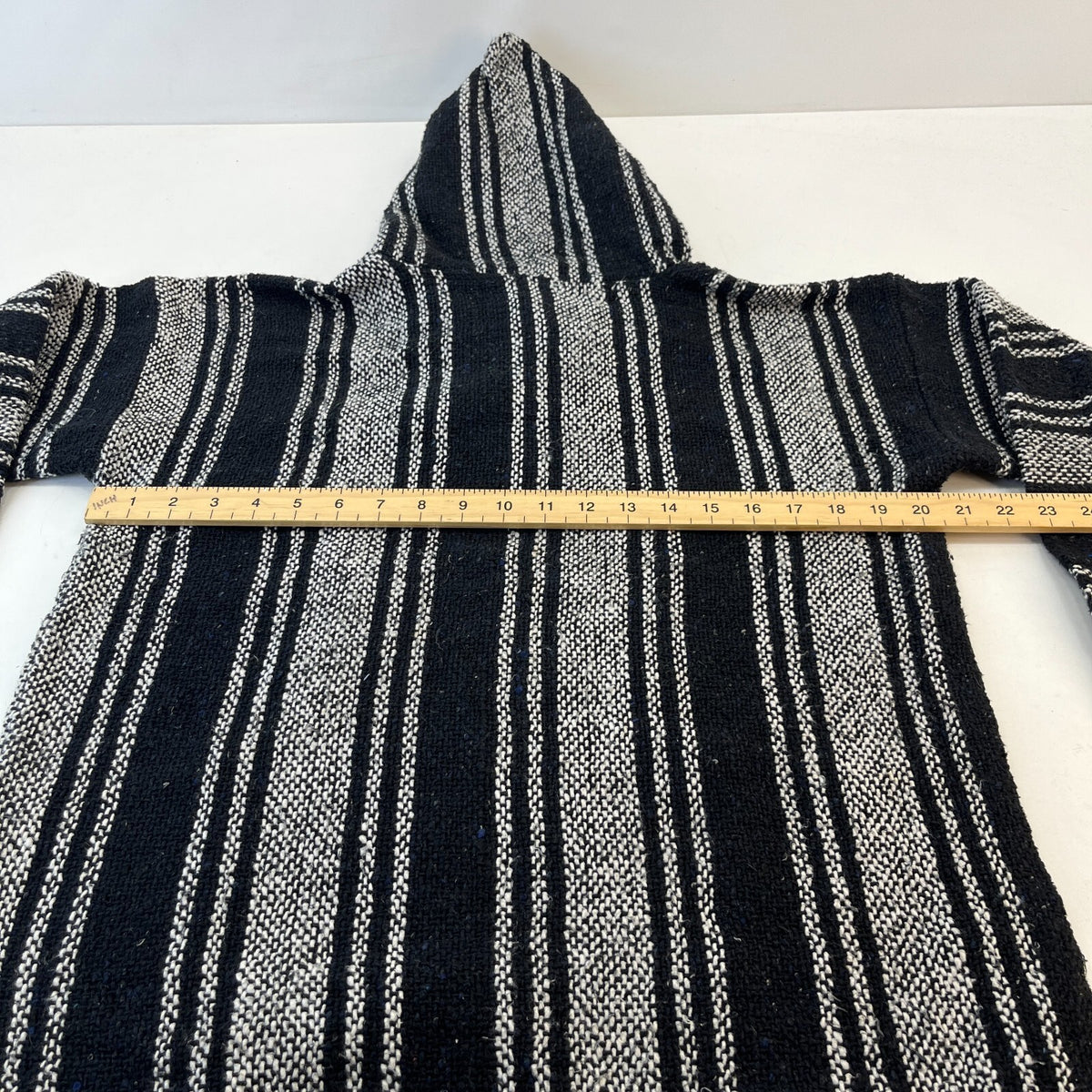 Genuine Mexican Baja Hoodie Pullover Hippie Festival Black/Grey UK size M