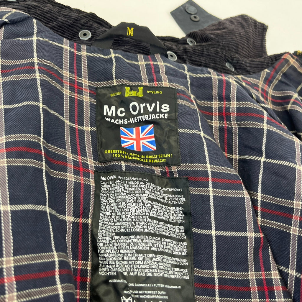Mc Orvis Wax Jacket Mens size M Black Waxed Coat with Hood Made in the UK