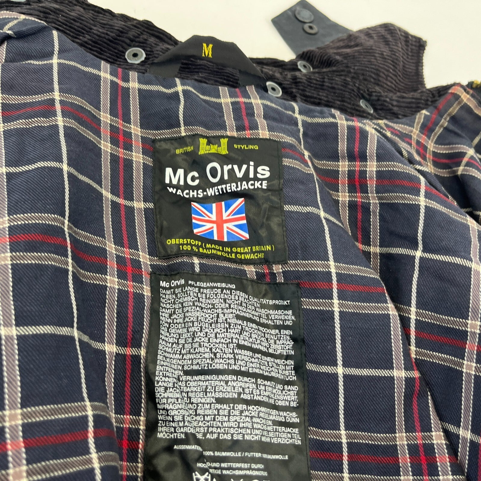 Mc Orvis Wax Jacket Mens size M Black Waxed Coat with Hood Made in the UK