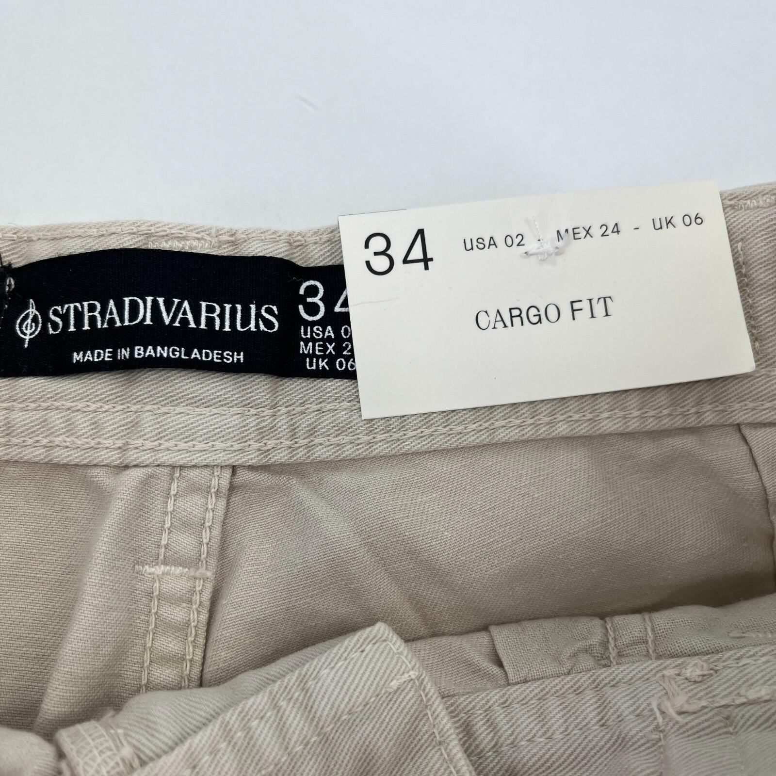 Stradivarius Cargo Chino Trousers in Light Beige UK size 6 Leg 31"