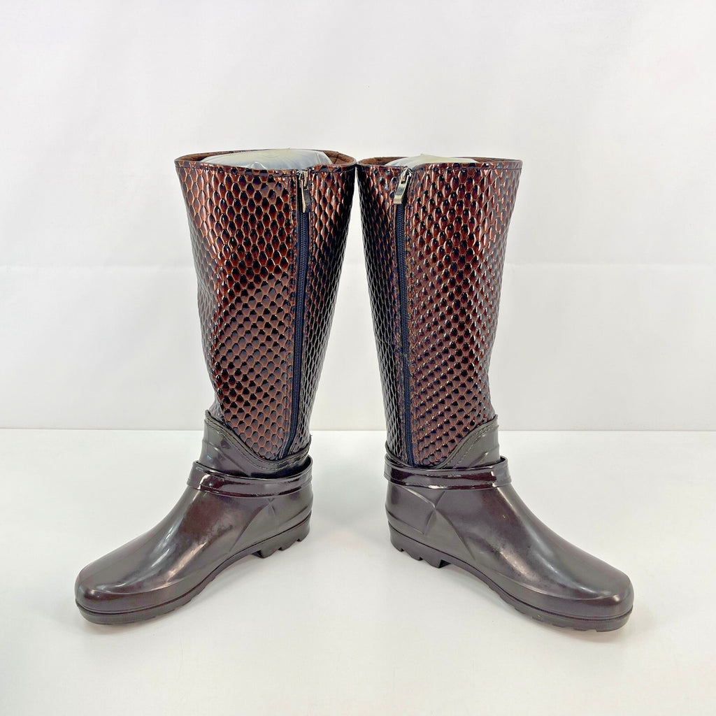 Women's Festival Boots Wellies Textured Brown Snake Pattern size UK 5.5 - EU 38