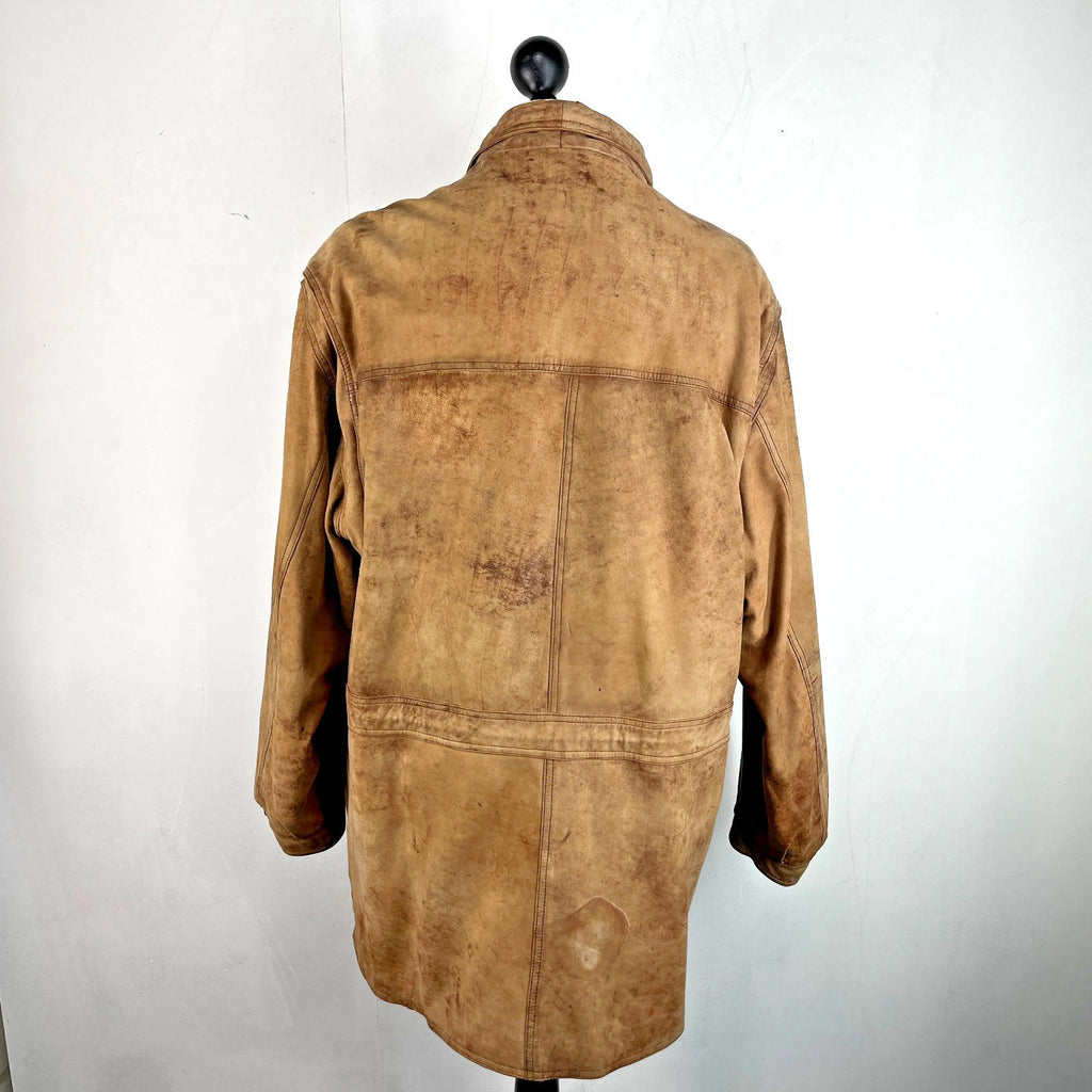Lakeland Men’s Leather Jacket Long Distressed Look Tan Brown UK size 46