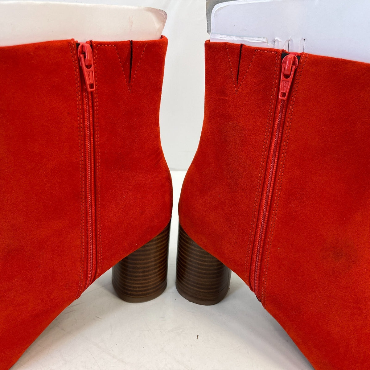 M&S Womens Vegan Faux Suede Round Toe Ankle Boots Zip Side Block Heel Red UK 7.5