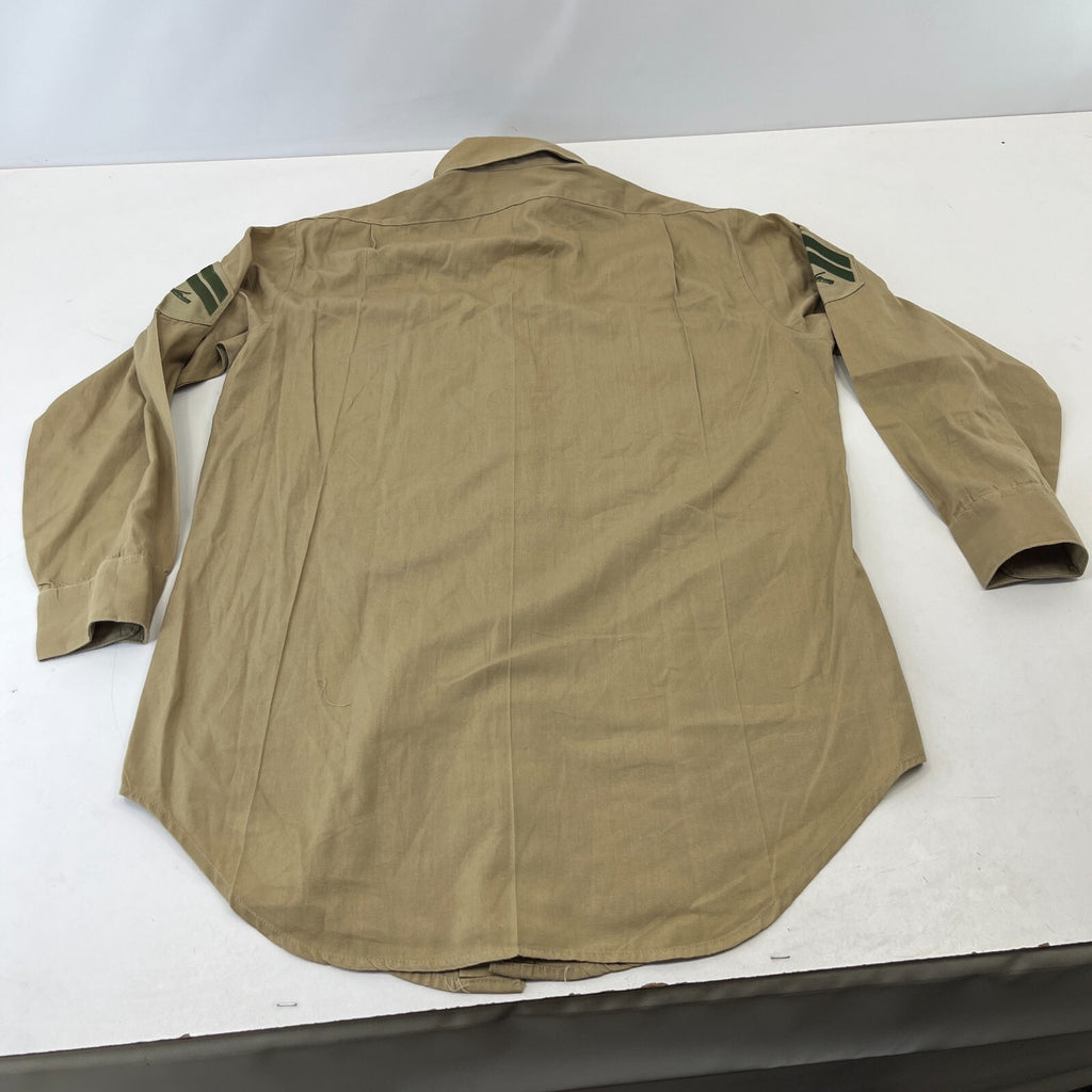 Vintage American Army Military Long Sleeve Shirt with Badges Khaki Brown size L