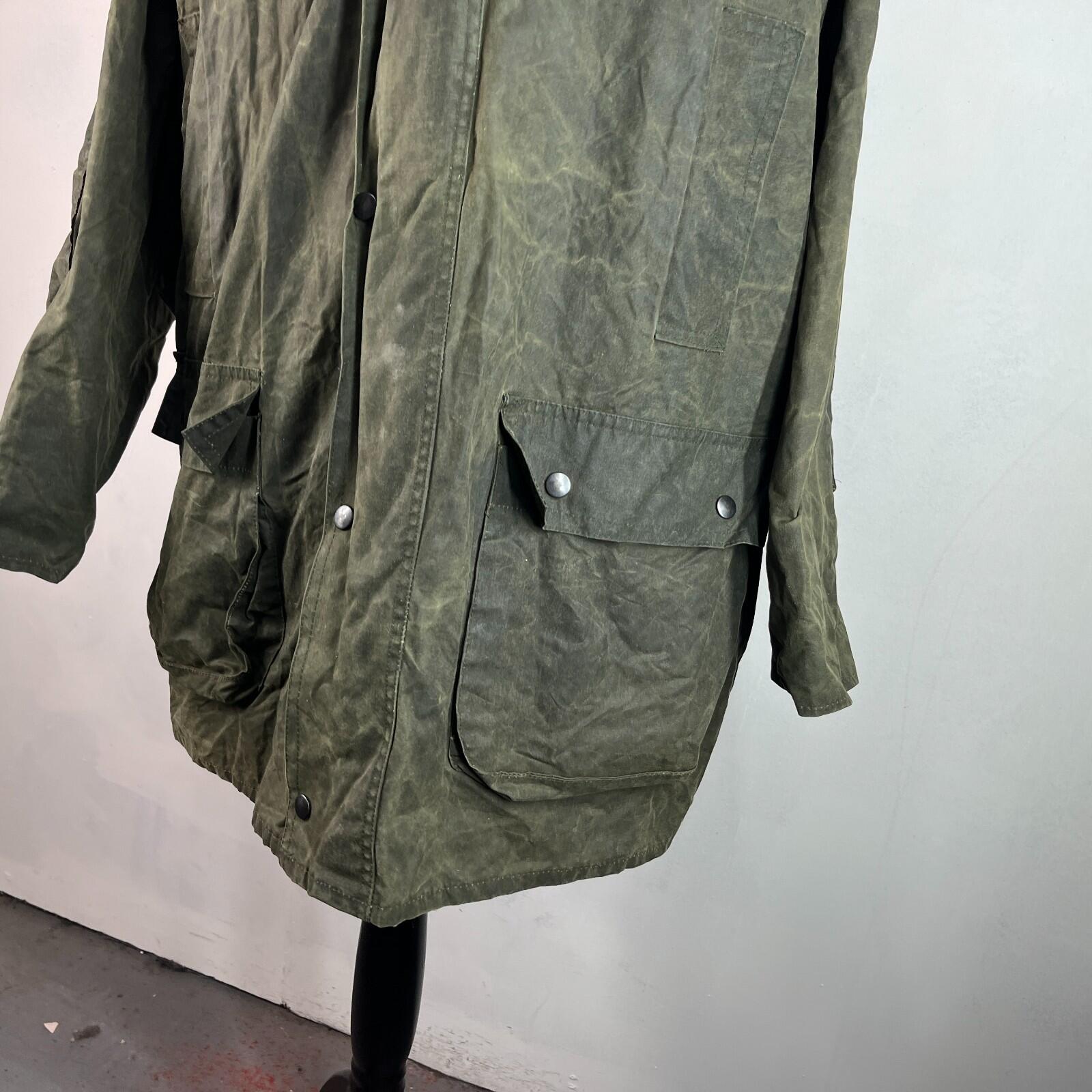 Vintage St Marks Mens Wax Jacket in Green with Corduroy Collar size 2XL