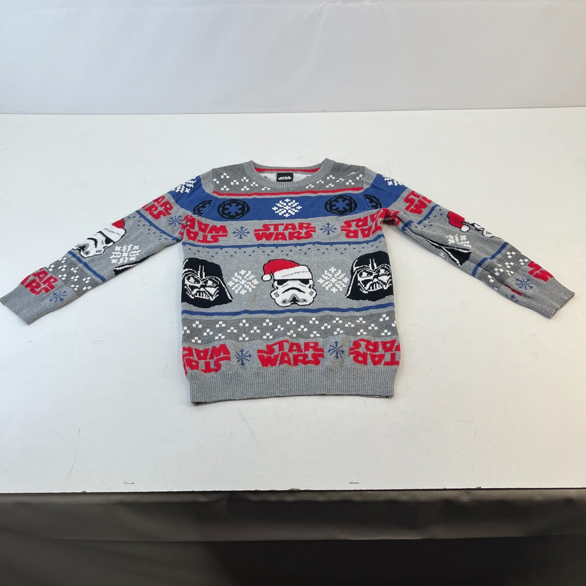 Star Wars Pullover Jumper Grey Crew Neck Fair Isle Long Sleeve Kids size 9 Years