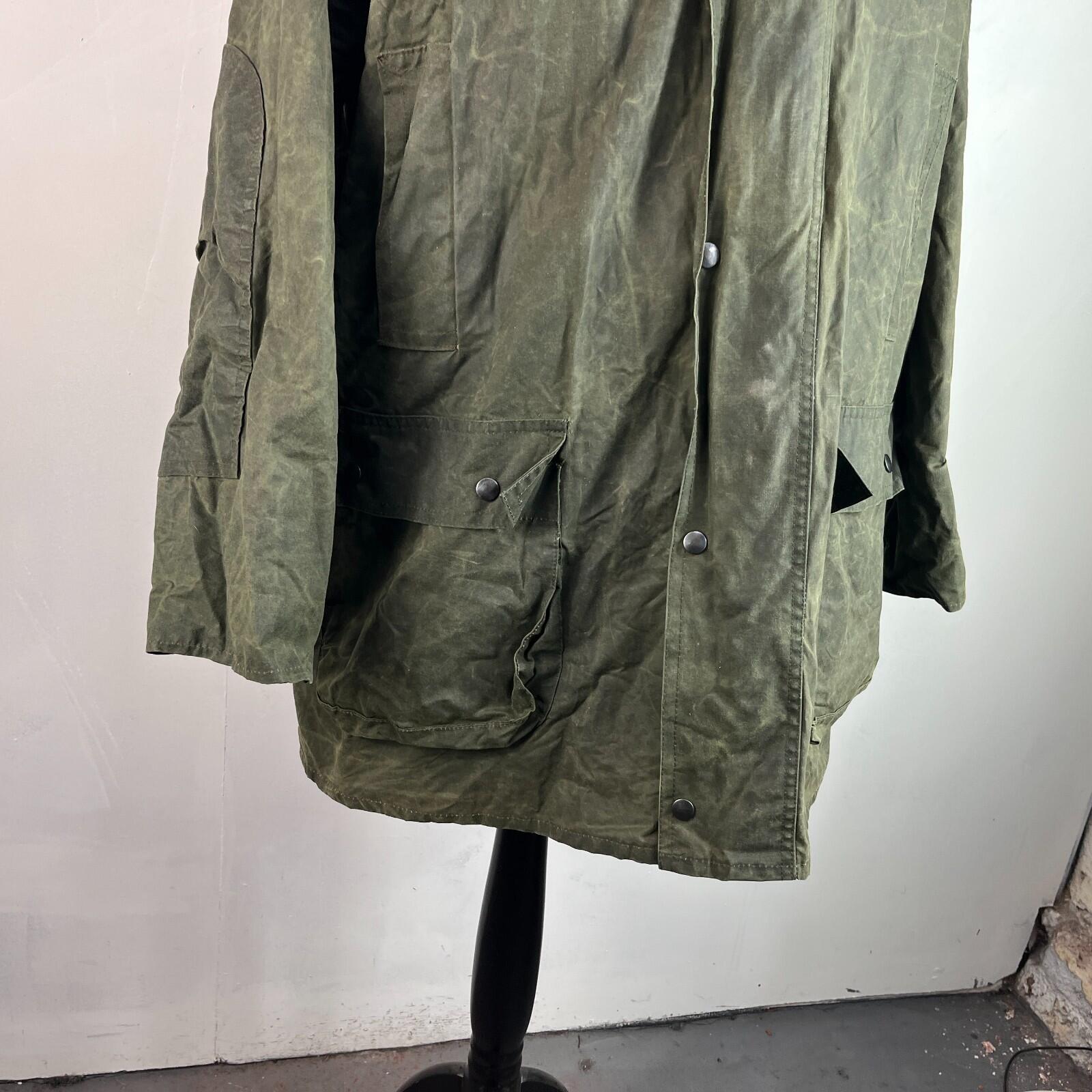Vintage St Marks Mens Wax Jacket in Green with Corduroy Collar size 2XL