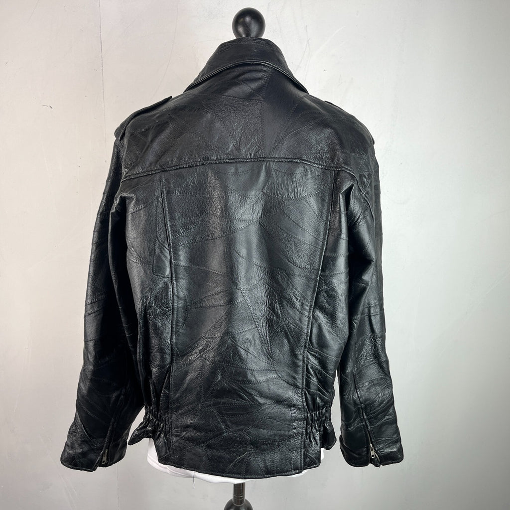Flight Path Black Patchwork Leather Motorcycle Jacket Cruiser Biker size Large