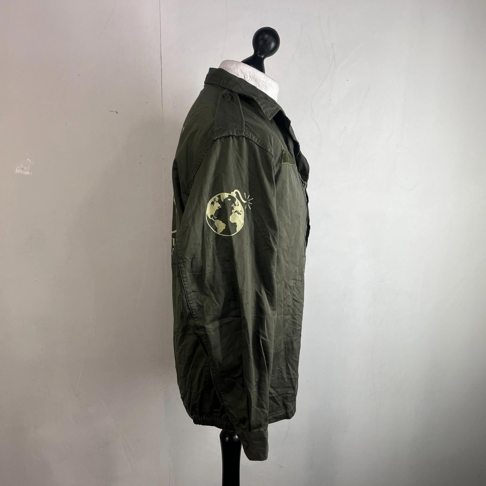 Custom Fragile Earth Print French Military Army Combat Jacket Green size 104L