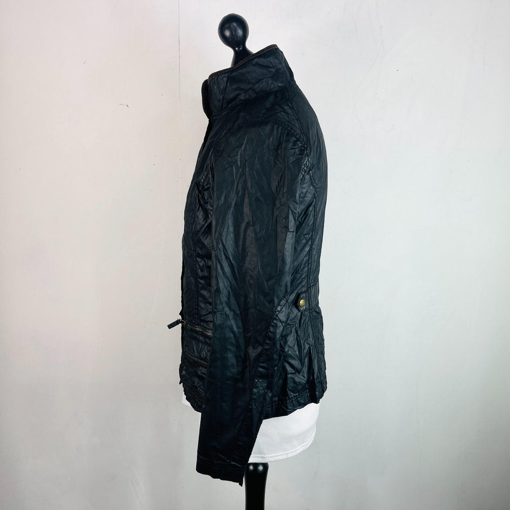 H&M Women's Wax Jacket in Black with Cord Collar size 12