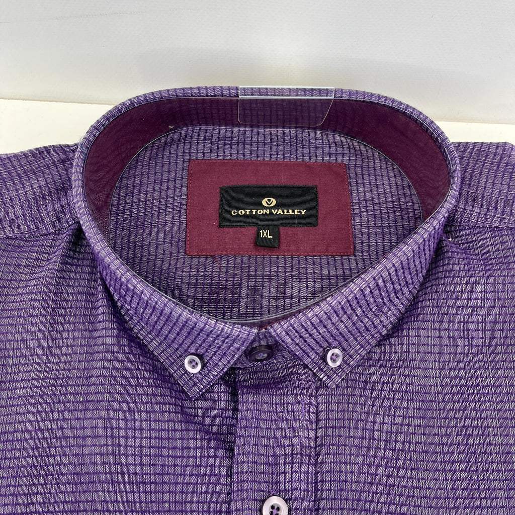 Cotton Valley Short Sleeve Shirt Purple Weave Button Down Collar UK size XL