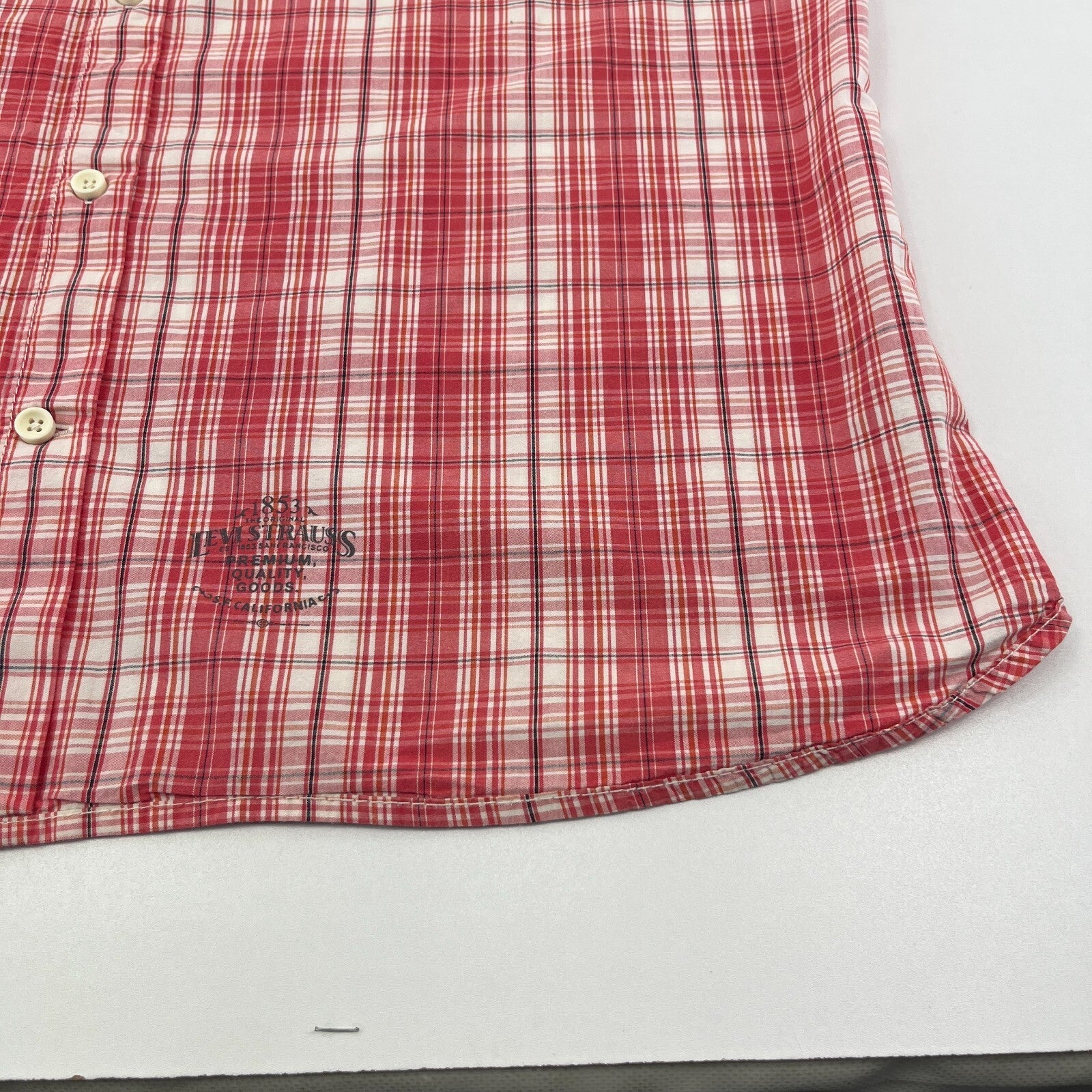 Levi Strauss Denim Cotton Check Shirt Short Sleeve Button Up size XL  Red Levis
