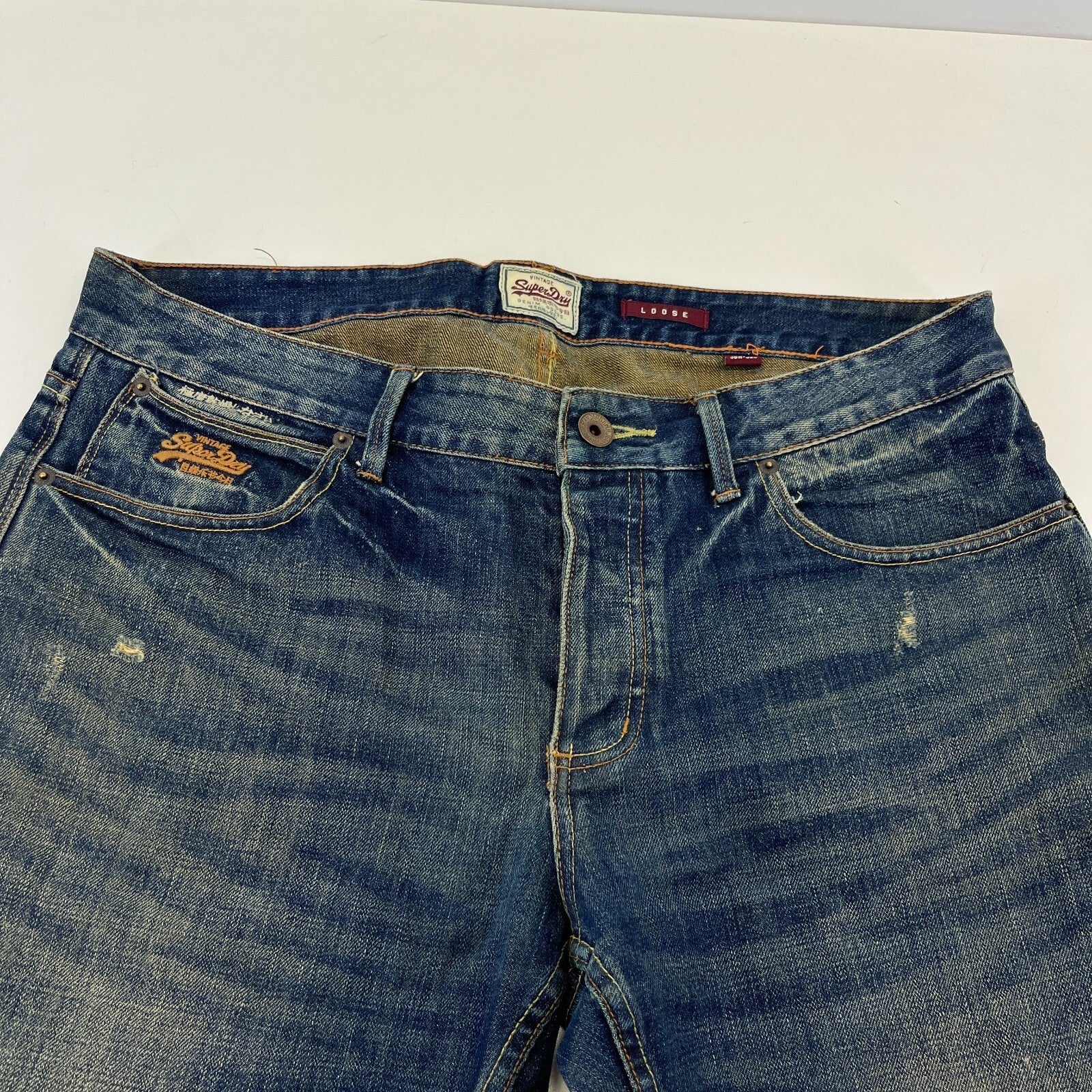 SuperDry Loose Straight Leg Blue Jeans W36" L32" Button Fly