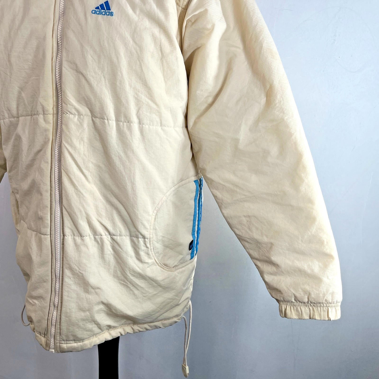 Vintage 90s Adidas Quilted Jacket Coat Y2K Rare Classic Light Yellow size L