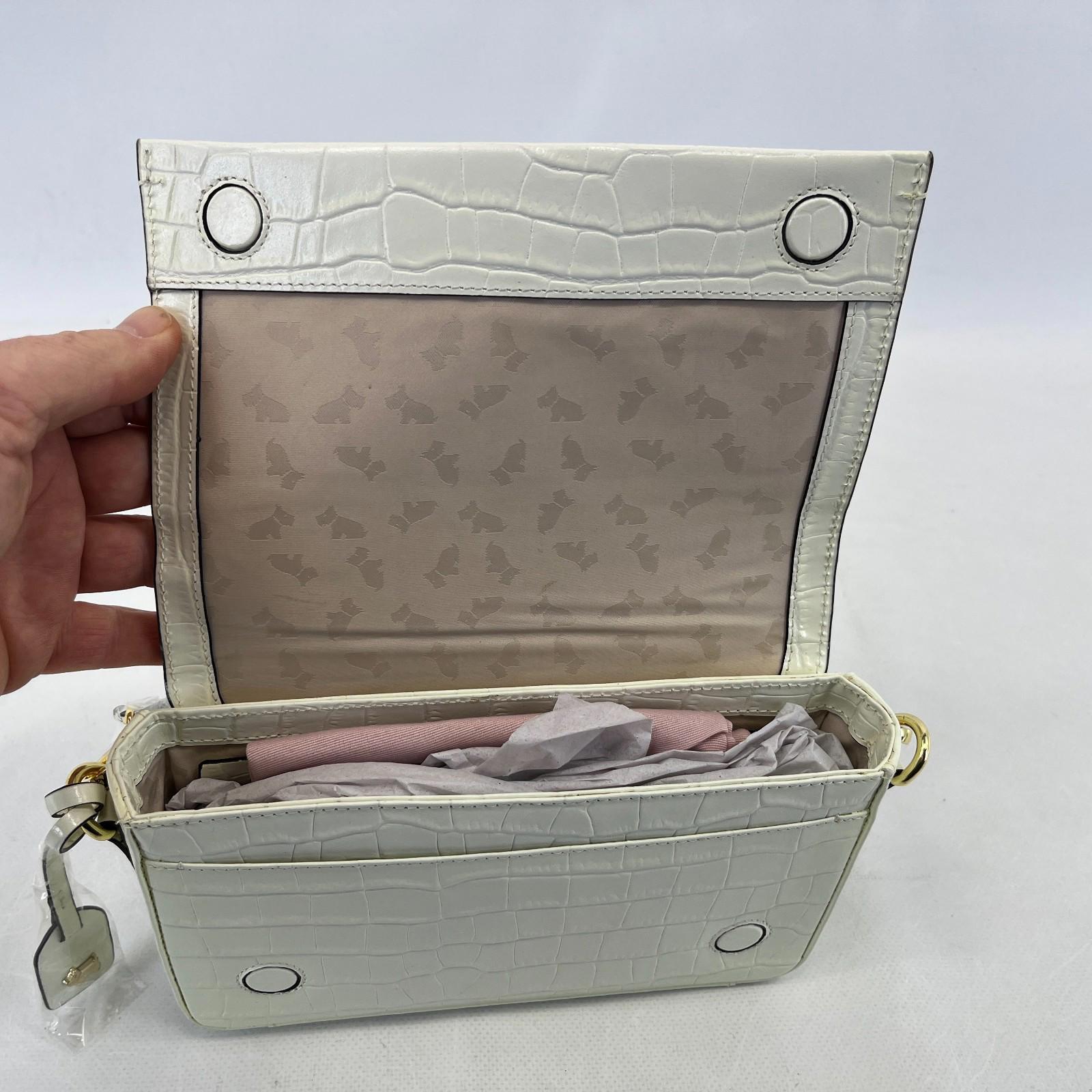 Genuine Radley Hanson Mews Handbag in White Faux Croc Small Flapover Crossbody